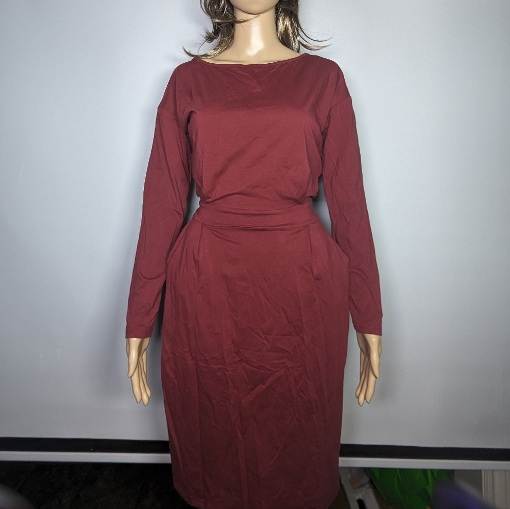 NEW Pretty Garden Womens Belted Long Sleeve Dress Sz M burgundy